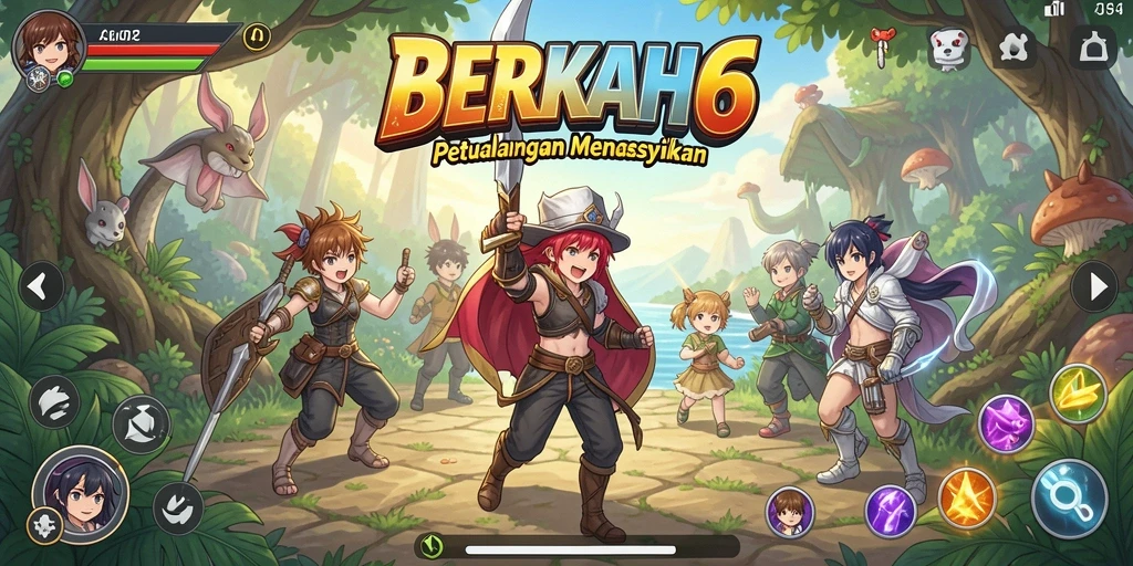 Tangkapan layar dari gameplay seru BERKAH6 dengan karakter anime.