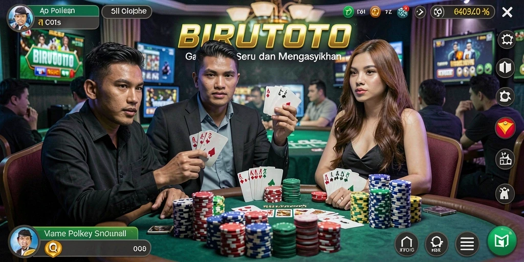 Tampilan menarik dari gameplay poker BIRUTOTO yang mendebarkan.