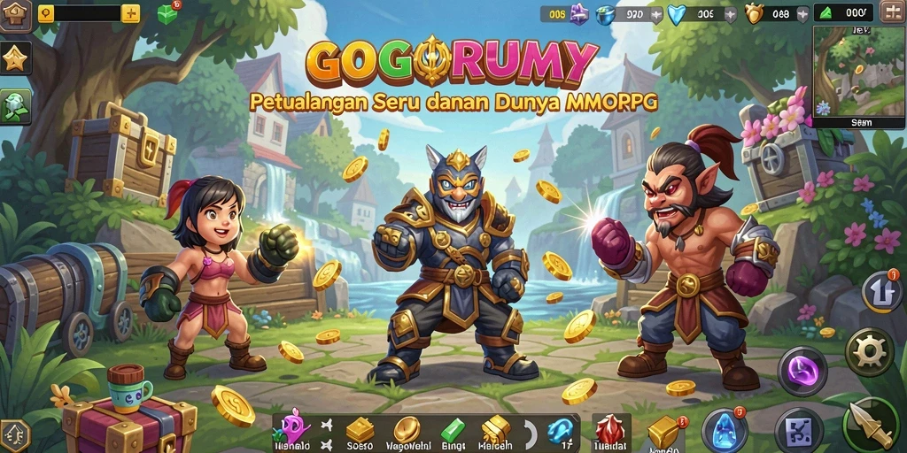Screenshot GOGORUMMY menampilkan aksi pertarungan seru dalam MMORPG.