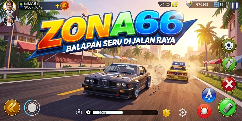 Screenshot menampilkan aksi balapan seru dalam ZONA66.